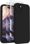 FireNova Designed for iPhone 15 Case, Silicone Upgraded [Camera Protection] Phone Case with [2 Screen Protectors], Soft Anti-Scratch Microfiber Lining Inside, 6.1 inch, Black