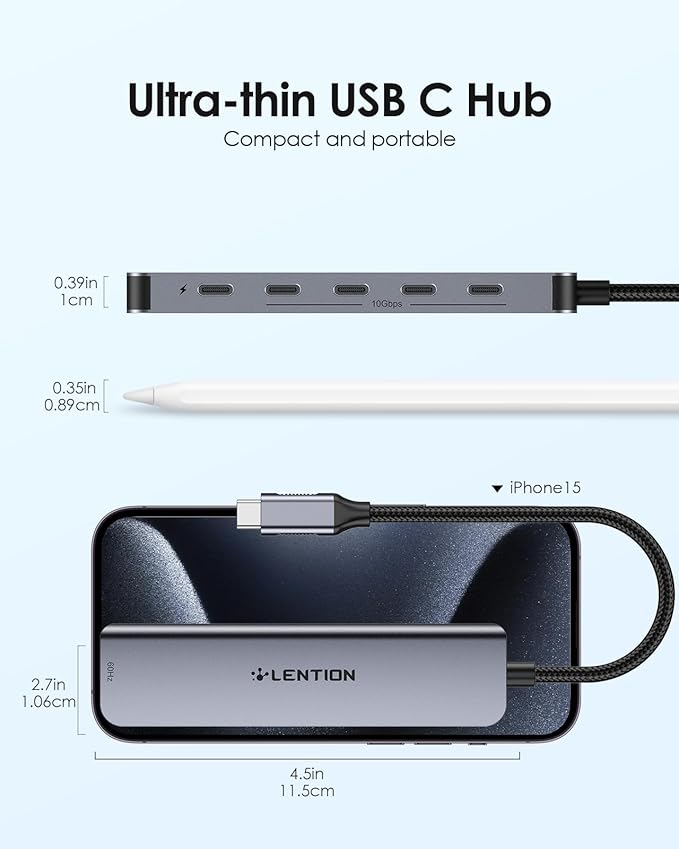 LENTION 6-in-1 USB C Hub Dock with a 4K @60HZ HDMI Display, 4 XUSB-C 3.2 Gen 2, 10 Gbps, PD 100W Charging and for iPhone15 Series, New MacBook Pro, Mac Air, More (CE33, Space Gray)