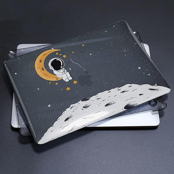 for MacBook Pro 13 inch Case M2 2022 2021 2020 Release A2338 M1 A2289 A2251 with Touch Bar & Touch ID, Astronaut Moon Glitter Black Plastic Hard Laptop Cover Keyboard Skin Screen Protector