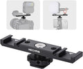 Dual Cold Shoe Extension Bar Mount, Aluminum Dual Hot Shoe Mount Bracket with 1/4" Thread & Cable Slot, Cold Shoe Bracket for DSLR Camera LED Video Light Microphone Monitor (62034)