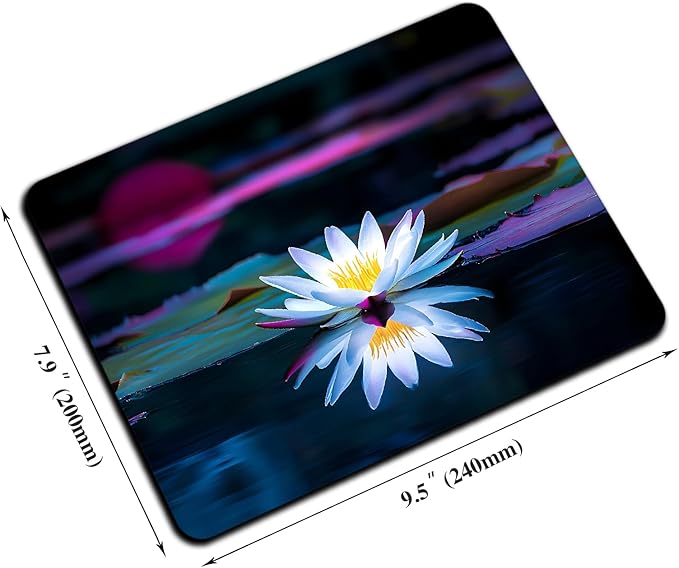 Mouse Pad, Cute Lake White Lotus Flowers Mouse Pads for Desk, 9.5" x 7.9" Non-Slip Rubber Base Computer Mousepad with Women, Portable Square Design for Wireless Mouse and Pad Laptop Office & Travel