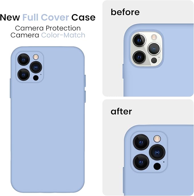 FireNova Designed for iPhone 13 Pro Case, Silicone Upgraded [Camera Protection] Phone Case with [2 Screen Protectors], Soft Anti-Scratch Microfiber Lining Inside, 6.1 inch, Light Blue