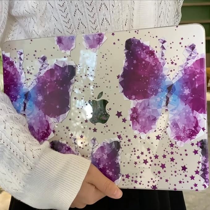 MEEgoodo Case for M4/M3/M2 MacBook Air 13.6 inch Case 2025 2024 2022, Fit Model A3240/A3113/A2681, Laptop Hard Shell with Keyboard Cover Compatible with MacBook Air 13 inch, Purple Butterfly