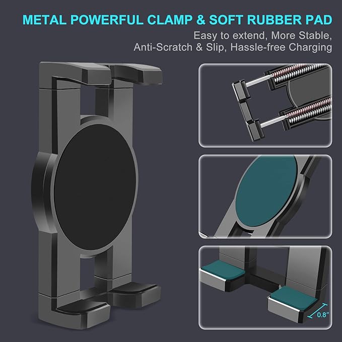 Cup Holder Car Tablet Mount, 360° Adjustable 2-Arm Stand Holder for iPad Pro 12.9/11/10.5/9.7/Air/Mini 6/5/4, Samsung Galaxy Tab/Z Fold 6/5, Amazon Fire HD, iPhone 16/15/14/Pro, 4.7-12.9" Tab & Phone