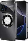 Magnetic for iPhone 16 Pro Max Case, Compatible with MagSafe, Built-in Camera Lens Protector, Logo View, Military Grade Drop Protection Phone Cover, Black