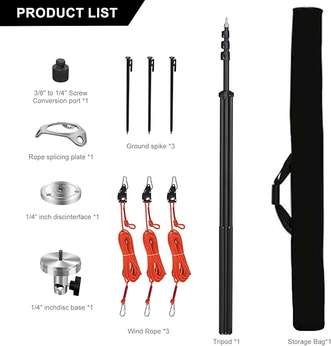 20FT Extra Tall Tripod with Rope Heavy Duty Video Camera Stand