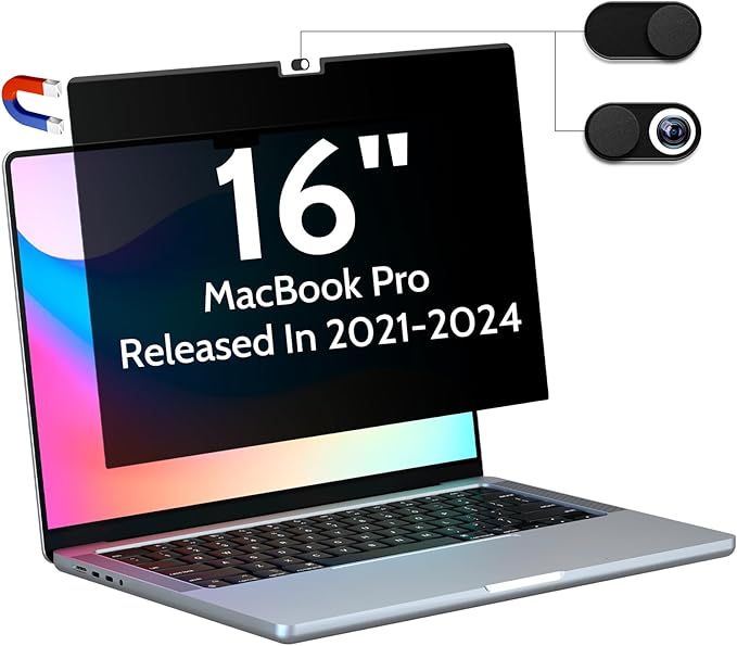 Magnetic Privacy Screen for MacBook Pro 16 Inch (2021-2024, M1, M2, M3, M4), 16inch Removable Matte Anti Blue Light Glare Private Filter Protector for Mac Pro 16.2" Laptop