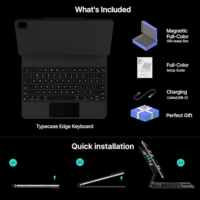 typecase Keyboard Case for iPad Pro 13-inch (M4) 2024,Magic Keyboard with 11 Colors Backlight for iPad Pro 13,Keyboard Case with Pencil Holder,Multi-Touch Trackpad,Easy-Set Magnetic Stand,Carbon Fiber