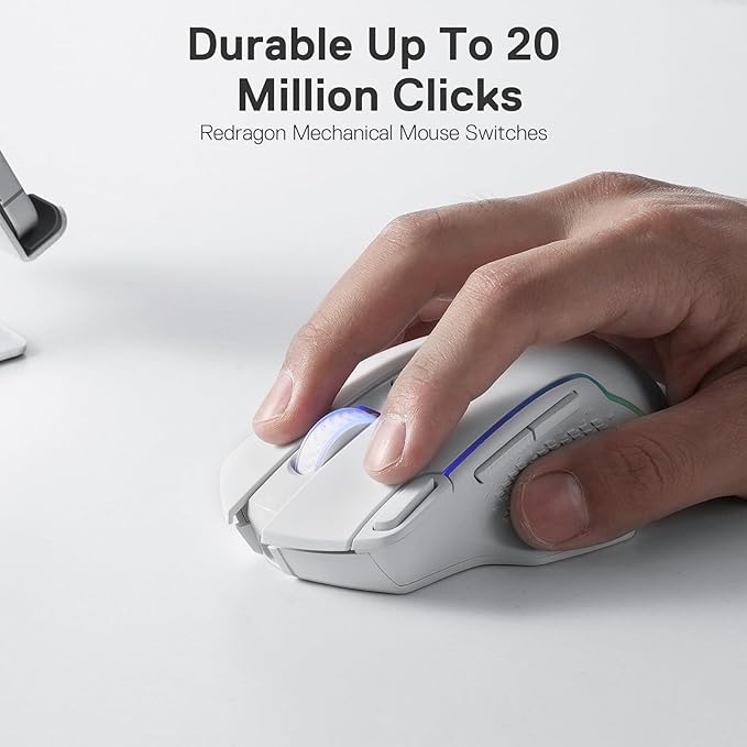 Redragon M810 Pro Wireless Gaming Mouse, 10000 DPI Wired/Wireless Mouse w/Rapid Fire Key, 8 Macro Buttons, 45-Hour Power Capacity and RGB Backlit for PC/Mac/Laptop