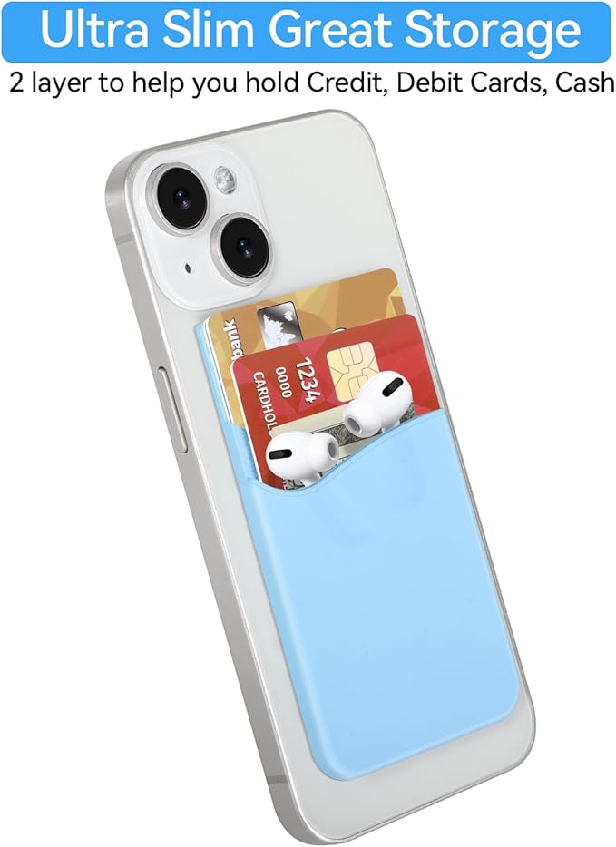 SS Phone Wallet, Phone Card holder for Phone Case Credit Card Holder Stick on, Navy Pastel Blue