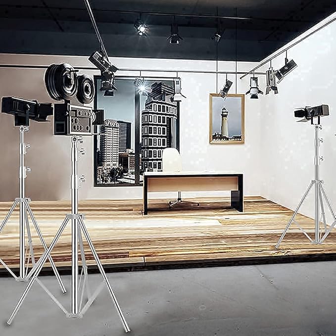 Stainless Steel Photography Video Tripod Stand, Spring Cushioned Heavy Duty Tripod Stand, 9.5ft/2.8m, Universal Adapter for Photography Studio Monolight Reflector Portrait