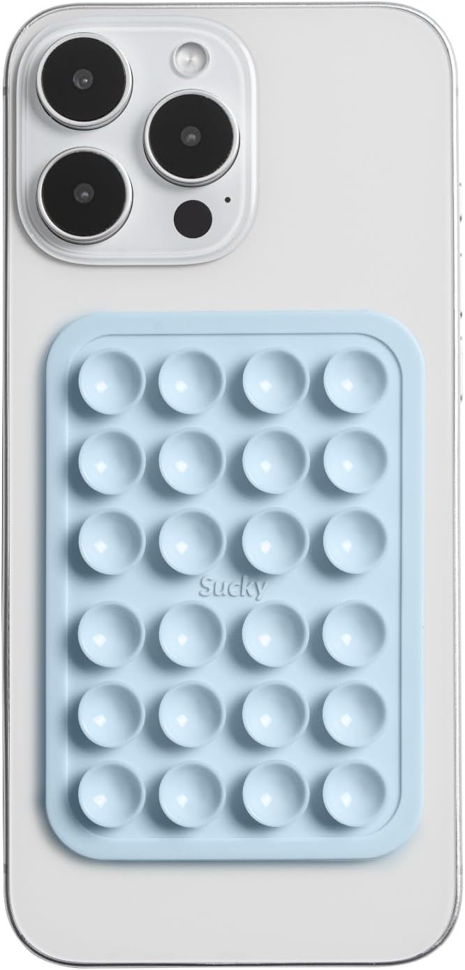 Suction Phone Case Mount, Phone Sticky Grip for iPhone and Android, Adhesive Phone Accessory, Hands-Free Mirror Shower Phone Holder for Videos and Selfies (Baby Blue)