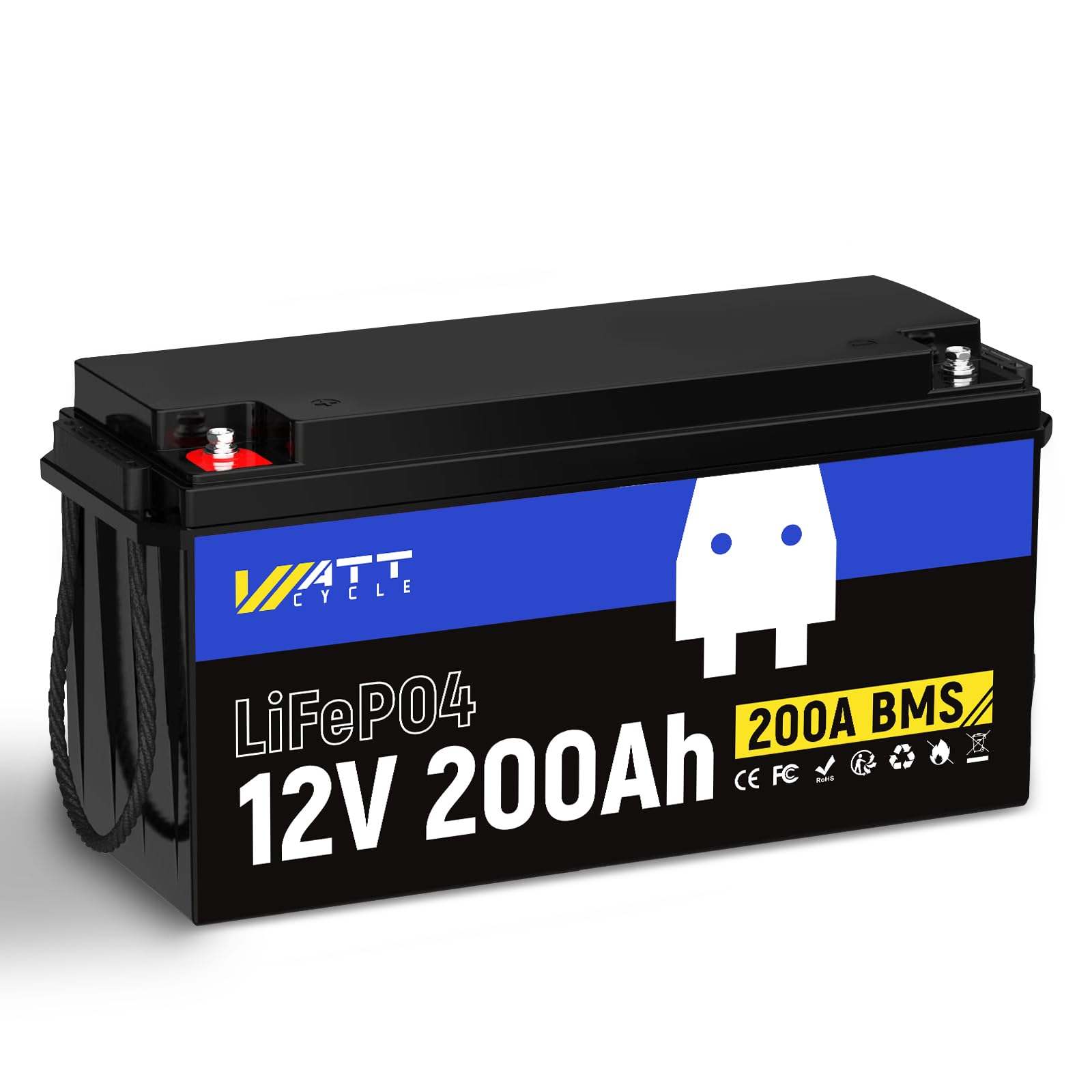 WattCycle 12.8V 200Ah LiFePO4 Lithium Battery 1 Pack - 15000+ Cycle Life, Integrated 200A BMS, Extreme Temperature Resilience - Perfect for RV, Camping, and Home Energy Storage.