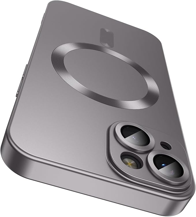 Magnetic for iPhone 13 Case [Compatible with MagSafe][Built-in Camera Lens Protector] Slim Soft Silicone Bumper Shockproof Metallic Luster Phone Case (Gray)