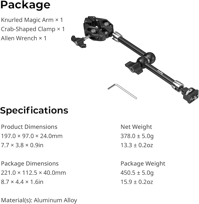 SMALLRIG Magic Arm Crab Claw Clamp, with Anti-Deflection Retractable Pin, 1.5kg Load Capacity for GoPro/for Insta360 / for DJI Action/for DSLR/for Light/for Monitor/for Phone- 5312