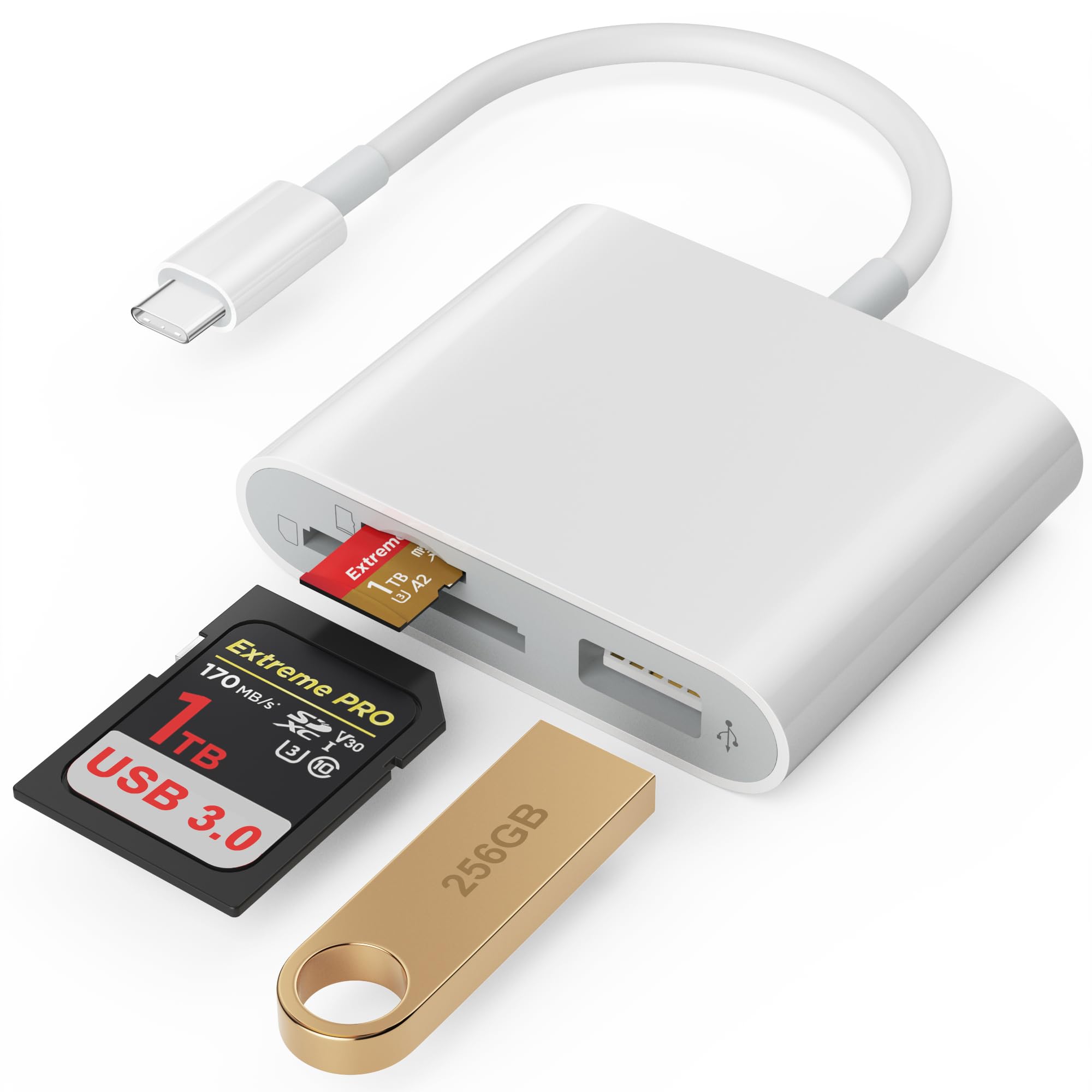 SD Card Reader, USB 3.0 Type C High Speed to SD/TF Card Adapter for iPhone 17/16/15 Pro Max Memory Card Reader with SD MicroSD USB 3 Port for Mac/iPad/MacBook Pro/Air Android Phone Tablet(White)