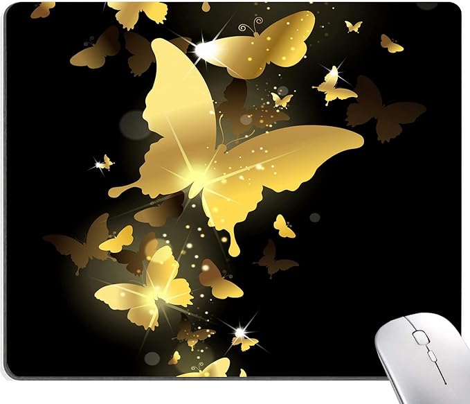 Hokafenle Mouse Pad, Gold Butterfly Mouse Pad, Cute Mouse Pads with Design, Square Mouse Mat Waterproof Non-Slip Rubber Base Mousepad for Office Laptop
