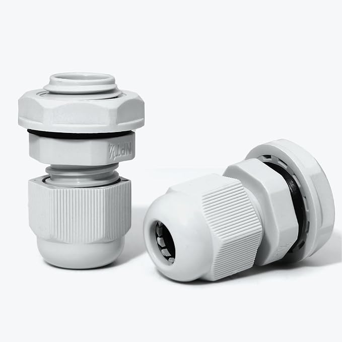 10 Pcs 1/4" NPT Nylon Cable Glands, IP68 Waterproof Adjustable Cord Grip Cable Connector Strain Relief Wire Protectors for 4-6mm Cable Diameter, Grey