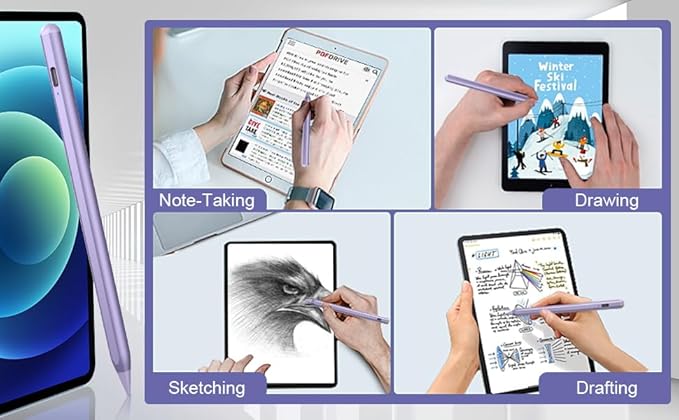 Stylus Pen for iPad 2018-2023 with Palm Rejection, Active Pencil for iPad 10th/9th/8th/7th/6th Generation, for iPad Pro 11/12.9 inch, for iPad Air 5th/4th/3th Gen, for iPad Mini 6th/5th Gen(Purple)