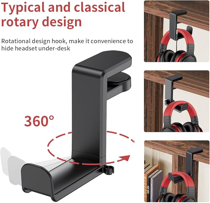 Adjustable Headphone Stand Holder - Universal Desktop Organizer for Gaming/Office Setup - Durable & Lightweight Design - Easy Installation - Modern Accessory - Black
