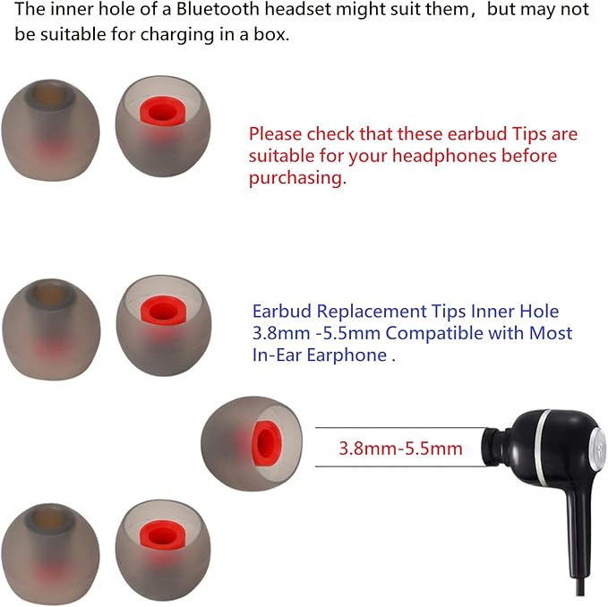 36 Pieces Large Earbud Tips Soft and Comfortable Ear Bud Replacement Pieces Silicone Fit Most in-Ear Headphones，Inner Hole 3.8mm -5.5mm，Black and Red Replacement Earbuds Silicone Tips