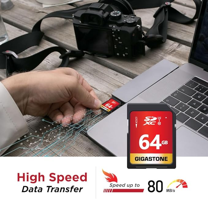 GIGASTONE 64GB SD Card 2-Pack UHS-I U1 Class 10 SDXC Memory Card High Speed Full HD Video Canon Olympus Digital Camera with 2 mini Cases