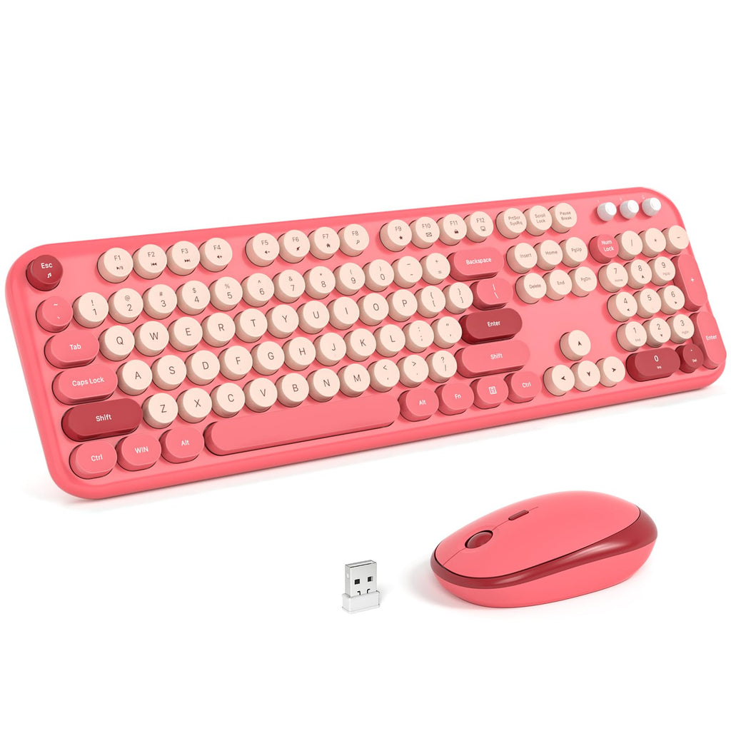 KNOWSQT Wireless Keyboard and Mouse Combo, MilkTea 104 Keys Full-Sized 2.4 GHz Round Keycap Colorful Keyboards, USB Receiver Plug and Play, for Windows, Mac, PC, Laptop, Desktop