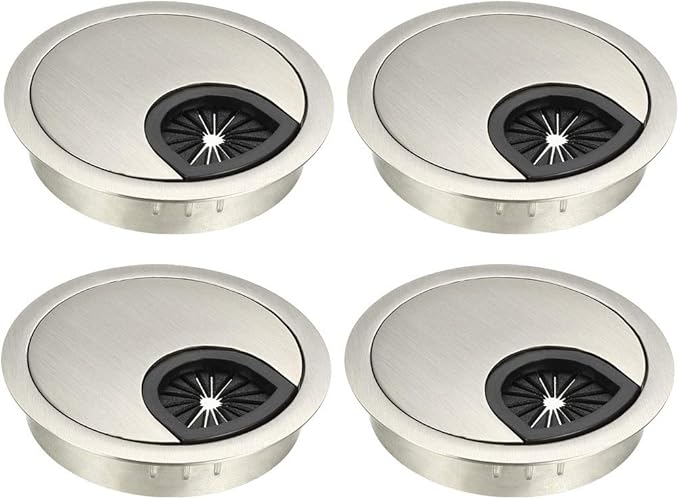 uxcell Cable Hole Cover, 2.4Inch/60mm Zinc Alloy Desk Wire Cord Cable Grommets Hole Cover for Office PC Desk Cable Cord Organizer, 4Pcs Wire Drawing Silver