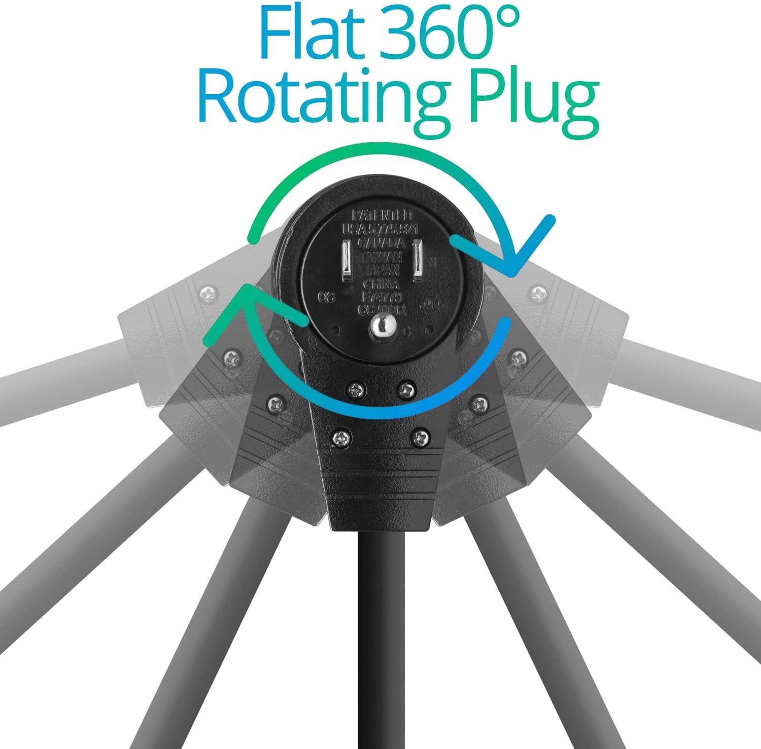 Maximm 5 Ft Black Power Cord 360 Rotating Flat Plug 3 Prong AC Cable for PC