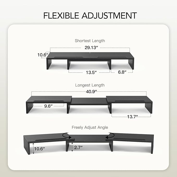 AMERIERGO Dual Monitor Stand Riser for 2 Monitors, Monitor Stand for Desk, Adjustable Computer Monitor Stand with 2 Slot, Multifunctional Desktop Organizer Stand for Laptop, PC, Computer, Printer