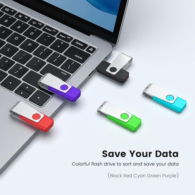 Aiibe 32GB Flash Drive 3.0 5 Pack USB 3.0 Flash Drive 32 GB Thumb Drive Swivel USB Memory Stick USB Drives 3.0 (32G, 5 Mixed Colors: Black Red Cyan Green Purple)