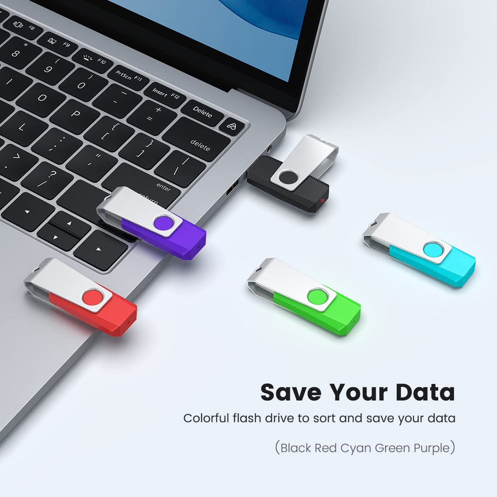 Aiibe 128GB Flash Drive 3.0 5 Pack 128GB USB 3.0 Flash Drive Thumb Drives 128 GB Memory Stick Jump Drives USB Drive Multi Pack (128G, 5 Mixed Colors: Black Red Cyan Green Purple)