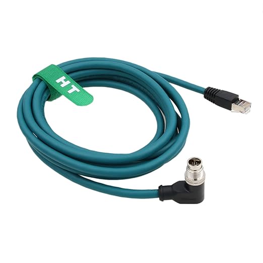 Ethernet Cable for Keyence IV3 SR5000 Cognex DataMan 260 280 380 370 470 580 Barcode Reader Sensor, 8 Pin X-Coded Angled M12 to RJ45 Shielded 3m