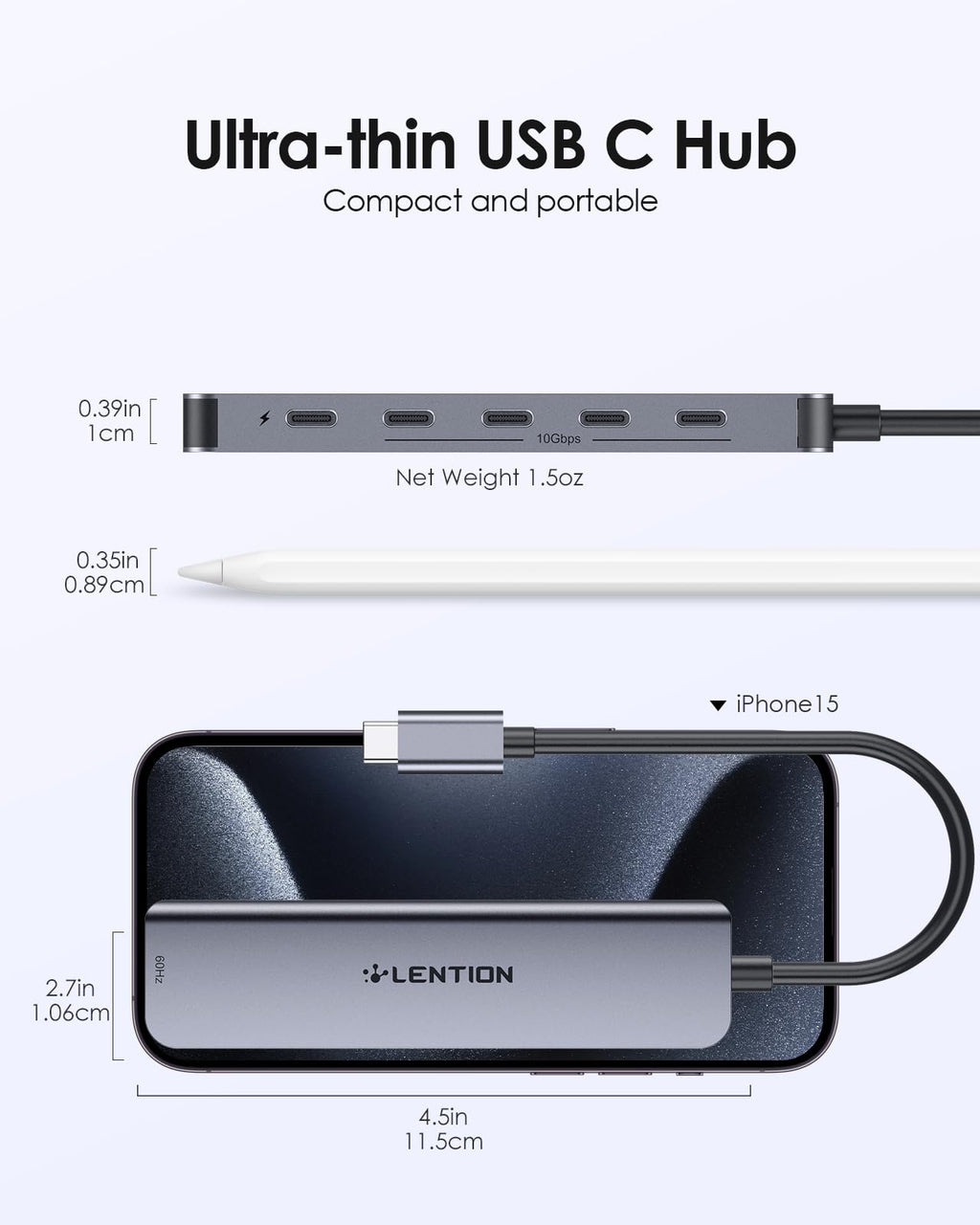 LENTION 6 in 1 USB C Hub 10Gbps, 4 USB-C 3.2 Gen 2 Ports, 4K@60Hz, 100W PD