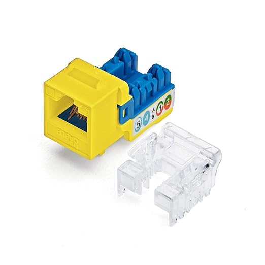 trueCABLE Cat5e Keystone Jack, Unshielded (UTP), 90 Degree Punch-Down, PoE++ (4PPoE) 100W, UL Listed, ETL Verified, ANSI/TIA Certified, Modular RJ45 Female, Yellow, 12 Pack