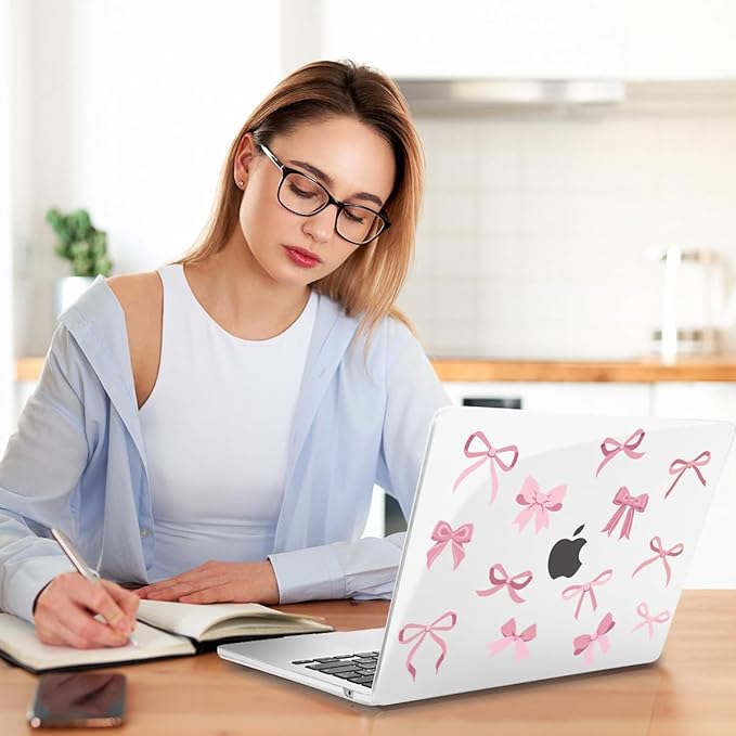 Teryeefi Case for MacBook Air 13 inch M1 A2337 A2179 A1932 2018 2021 2020 2019 2018 Release, Plastic Hard Shell Case & Keyboard Cover & Screen Protector, Cute Pink Bows