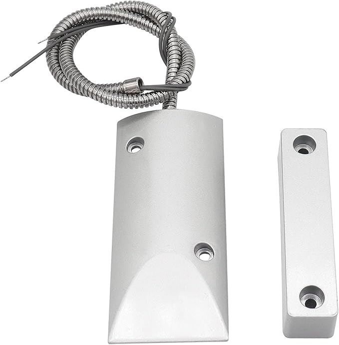 Magnetic Reed Switch Wired Surface Mount Normally Open NO Contact Sensor Alarm Magnetic Door Switch with 2 Wires, Zinc Alloy Sliver, OC-60