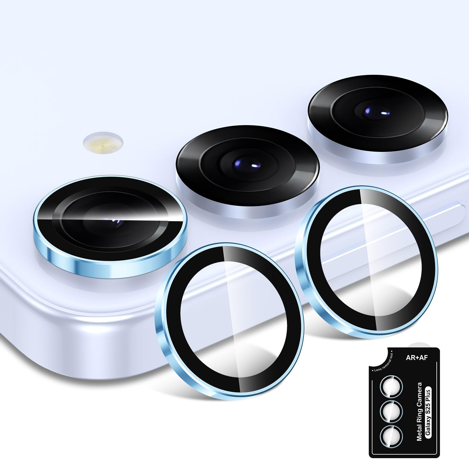 Avocase for Samsung Galaxy S25 Plus Camera Lens Protector, Individual Metal Ring Tempered Glass Lens Cover, [Strong Adsorption] Scratch Resistant Ultra-Thin HD Clear Lens Cover, 1 Set-Blue Ring