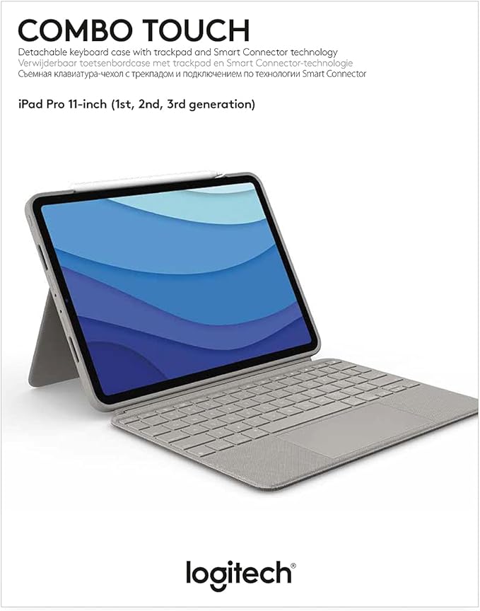 Logitech Combo Touch iPad Pro 11-inch (1st, 2nd, 3rd, 4th gen - 2018, 2020, 2021, 2022) Keyboard Case - Detachable Backlit Keyboard, Click-Anywhere Trackpad - Sand; USA Layout