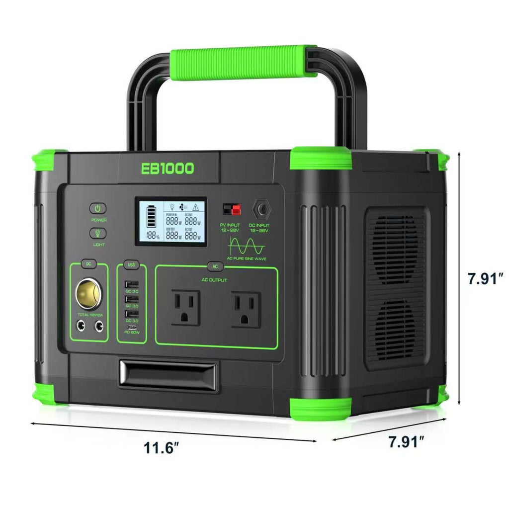 Portable Power Station 1000W (Peak 2000W) for Home Backup & Off-Grid