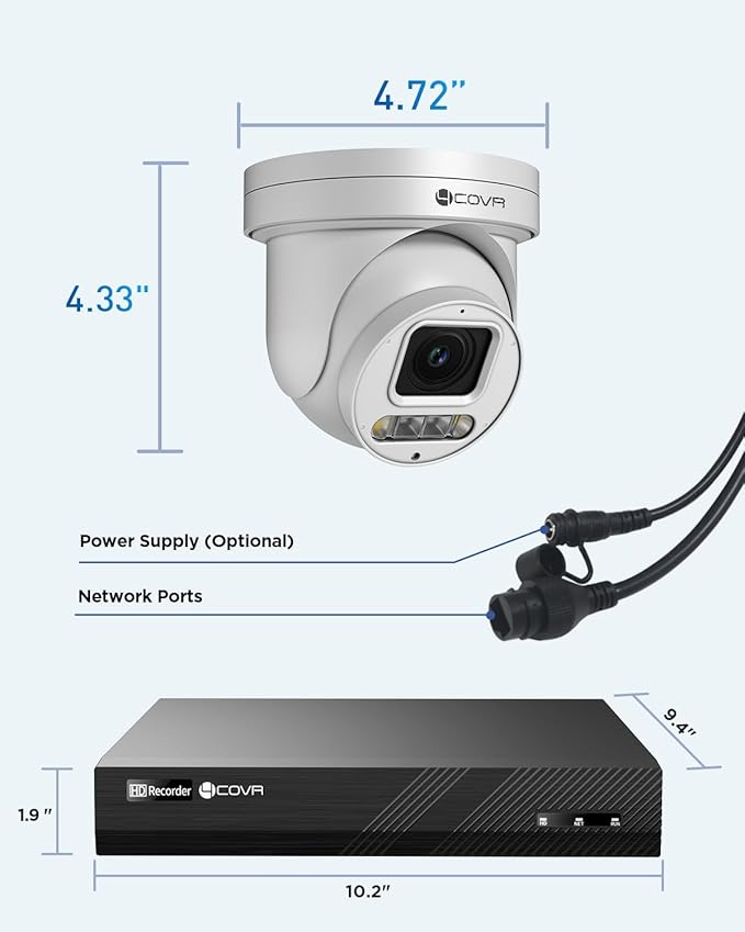 4COVR PoE PTZ Security Camera System 8 Channel 4K, 8X 8MP IP PTZ Camera Two Way Audio, 280ｰ Pan 90ｰ Tilt 5X Optical Zoom, Smart Color Night Vision, Human Vehicle Detection, NVR 2TB HDD, LY5XCP8M0808