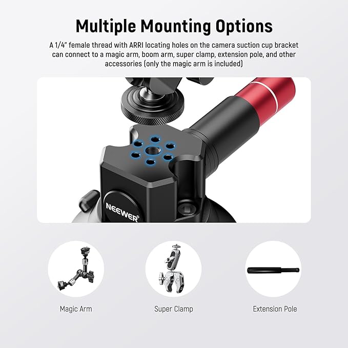NEEWER 3" Suction Cup Mount with Phone Holder Action Camera Adapter Compatible with iPhone GoPro DJI Insta360, Ball Head Magic Arm Cleaning Cloth Quick Release Car Mount for POV Video Recording, CA104