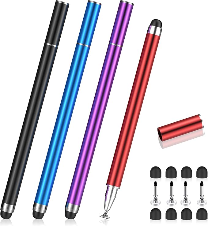 MEKO 4 Pack Stylus Pens for Touchscreens, 2-in-1 High Sensitivity&Precision Capacitive Stylus Pens for iPad iPhone Android Smartphone Tablets All Touchscreen Devices(4 Stylus + 12 Tips)
