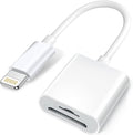 Apple Lightning to SD & TF Card Dual Slot Reader for iPhone/iPad, 2 in 1 Micro SD TF Trail Camera Viewer Memory Card Adapter, Plug and Play