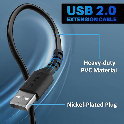 3 Pack USB Extension Cable 15 FT, USB 2.0 Type A Male to Female Extender Cord Adapter, Compatible with Printer, Keyboard, Mouse, Flash Drive, Hard Drive, Controller, Black Cable with 5 Cable Ties