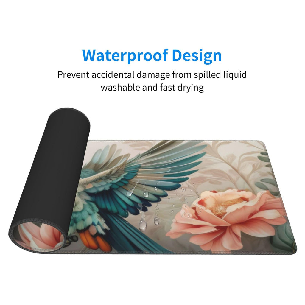 Gaming Mouse Pad, Large Non-Slip Rubber Base Mousepad, Keyboard Mouse Mat, Desk Pad with Stitched Edges, 31.5x11.8inch, Art Bird Flower