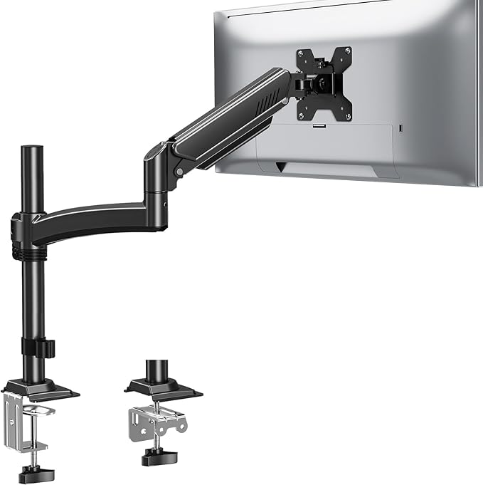 Single Monitor Mount Arm, VESA Desk Mount Stand for 13-32 inch Computer Screen up to 22 lbs, Adjustable Height Tall Monitor Arm with Tilt Swivel Rotation, VESA 75 100mm, Black, Freelift