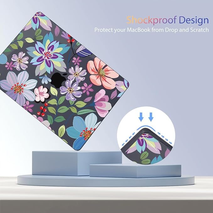 Teryeefi Case for M1 MacBook Air 13 inch 2020 2019 2018 fits Model A2337 A2179 A1932 with Retina Display & Touch ID, Plastic Hard Shell & Keyboard Cover & Screen Protector, Pretty Colorful Flower A004