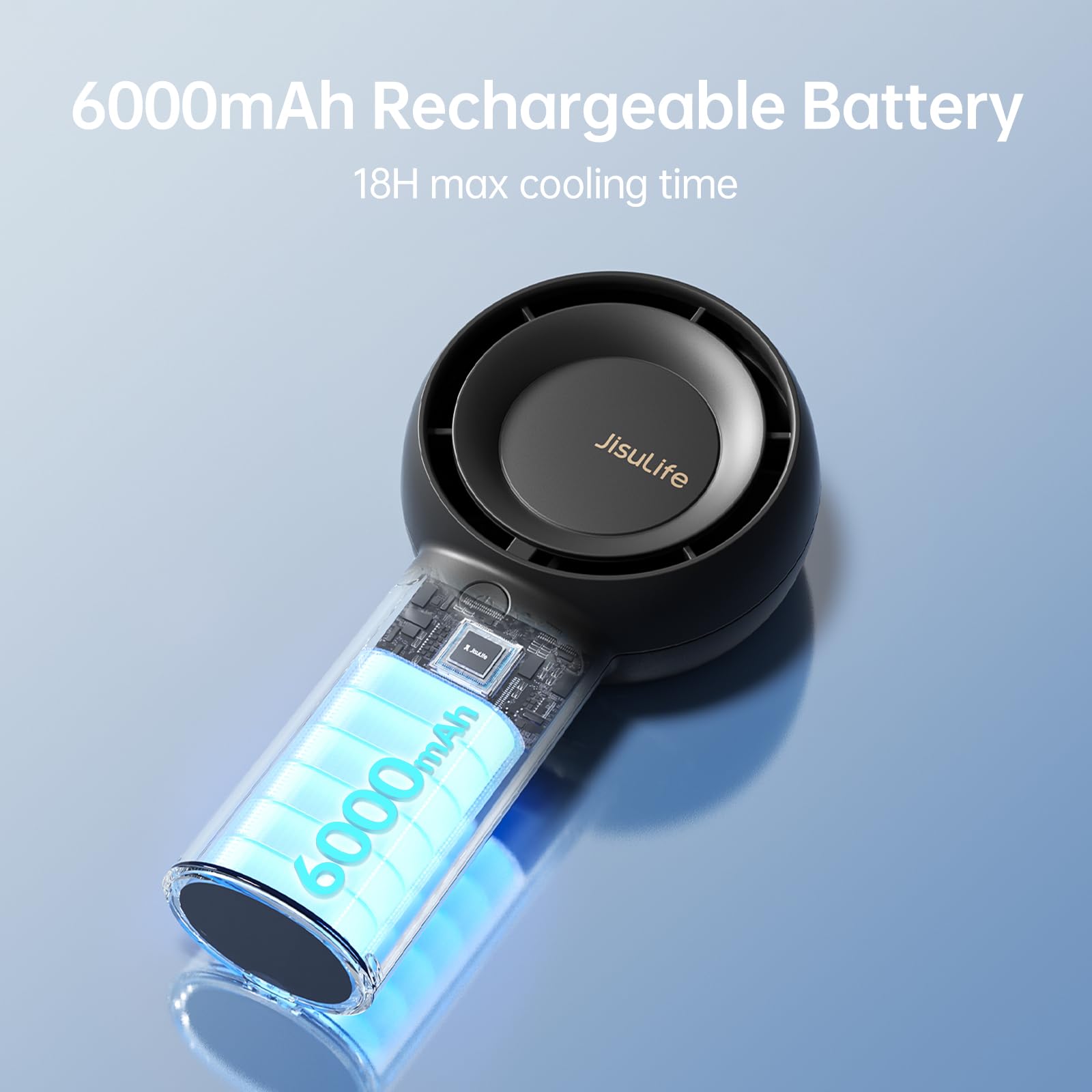 JISULIFE Portable Handheld Turbo Fan Rechargeable 6000mAh 5-Speed (Black)