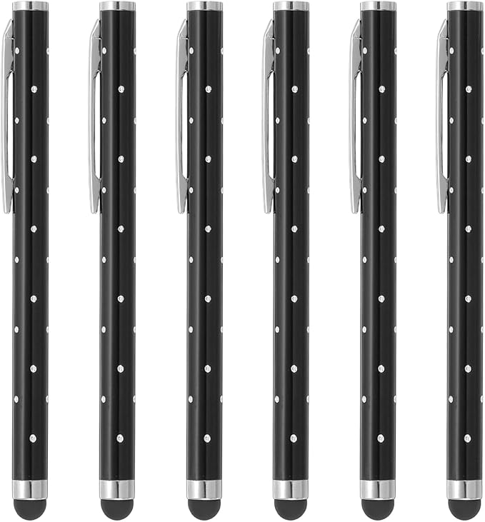 PATIKIL Stylus Pens for Touch Screens, 6 Pcs High Precision Universal Bling Stylus Crystal Metal Capacitive Pen for Touch Screen Devices Phone Tablets Laptop, Black